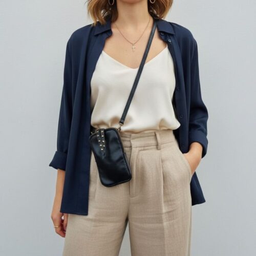 pochette de téléphone cuir noir détail clou sur patte fermoir