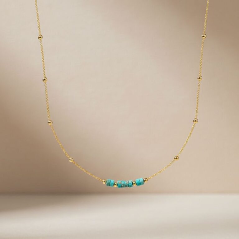 collier plaqué or 18 carats pour femme avec jaspe bleu véritable