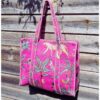 cabas de plage coton imprimé jungle rose fuchsia tendance été plage ou shopping