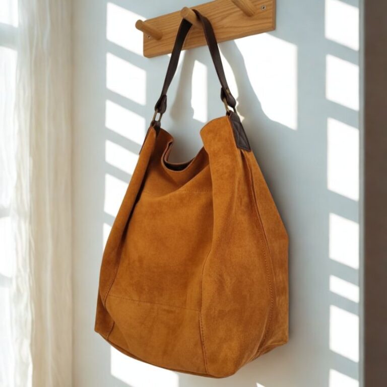 sac hobo daim et anse cuir couleur camel