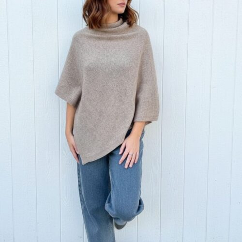 poncho fait main beige chiné laine mérinos et cachemire fabrication italienne