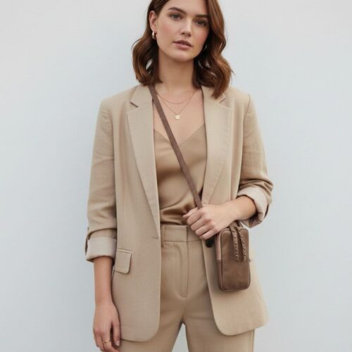 sac pochette de téléphone cuir couleur camel style casual chic