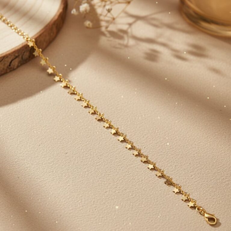 bracelet pour femme plaqué or 18 carats finement orné de pampilles étoiles