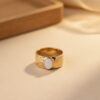 bague plaqué or 18 carats pour femme anneau martelé et pierre de lune véritable