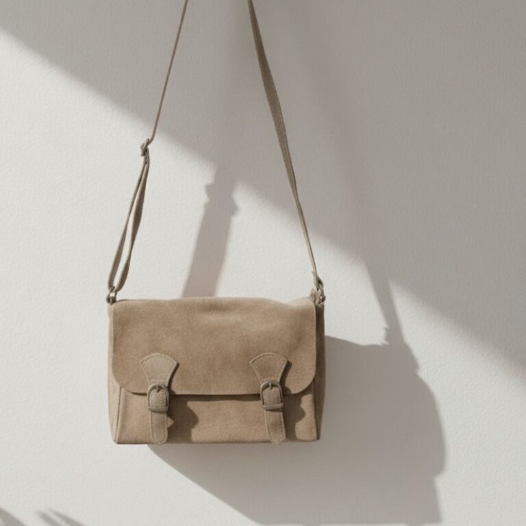 sac besace à bandoulière double boucle couleur taupe