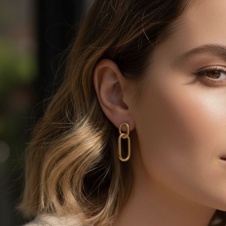 boucles d'oreilles pour femme en plaqué or 18 carats 2 anneaux entremêlés boucles d'oreilles pour femme en plaqué or 18 carats 2 anneaux entremêlés