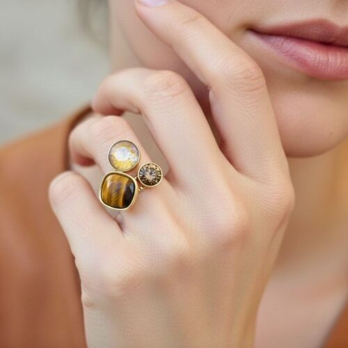 Bague Trilogie pierre naturelle et cristaux - Création BOHM Paris Bague Trilogie pierre naturelle et cristaux - Création BOHM Paris