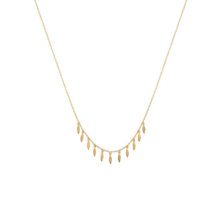 Collier plaqué or 18 carats chaine et pampilles forme pétale, bijou raffiné et féminin
