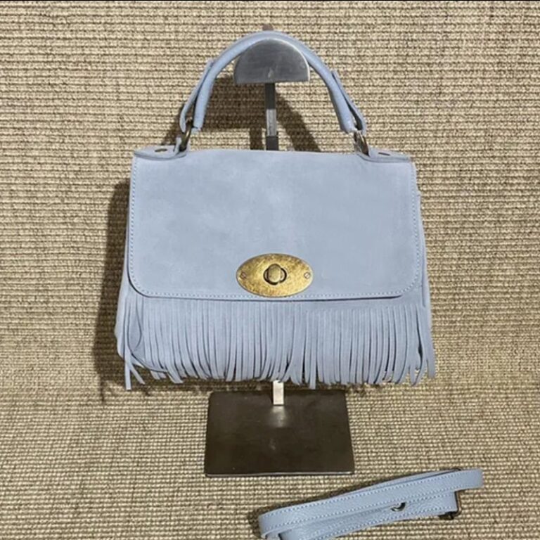 Sac à main en daim à franges Gaya couleur bleu ciel