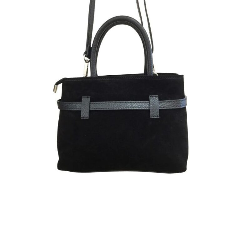 sac en daim compact décoration ceinture couleur noir