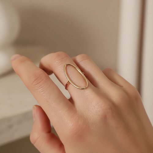bague pour femme en plaqué or 18 carats 3 microns motif ellipse style élégant et minimaliste