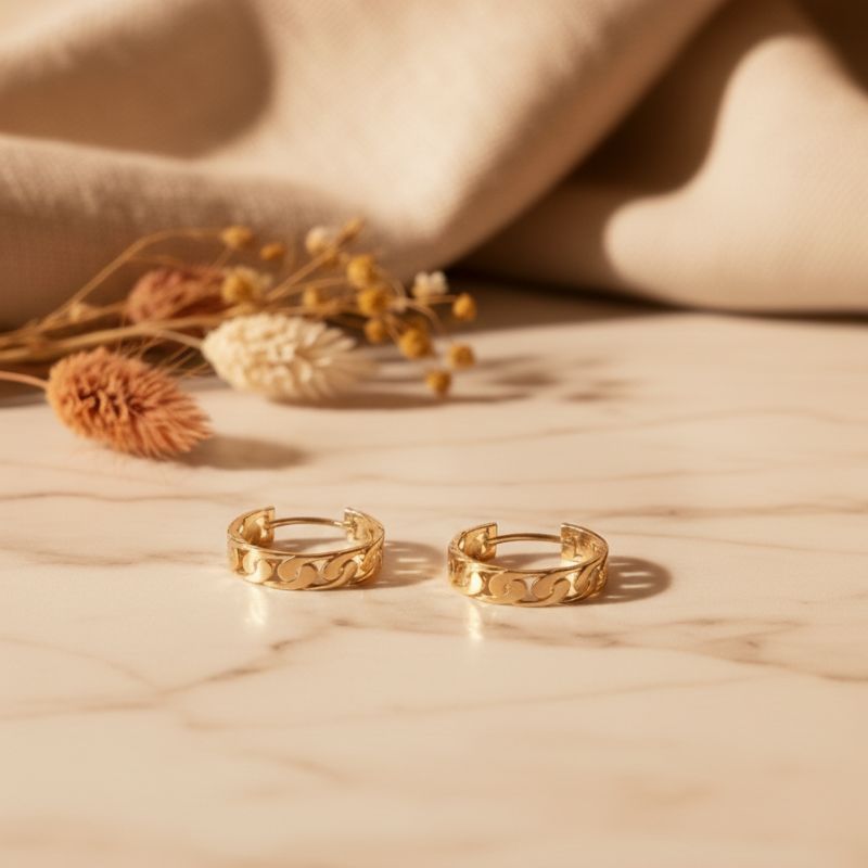 boucles d'oreilles créoles en plaqué or 18 carats forme ovale large maillon