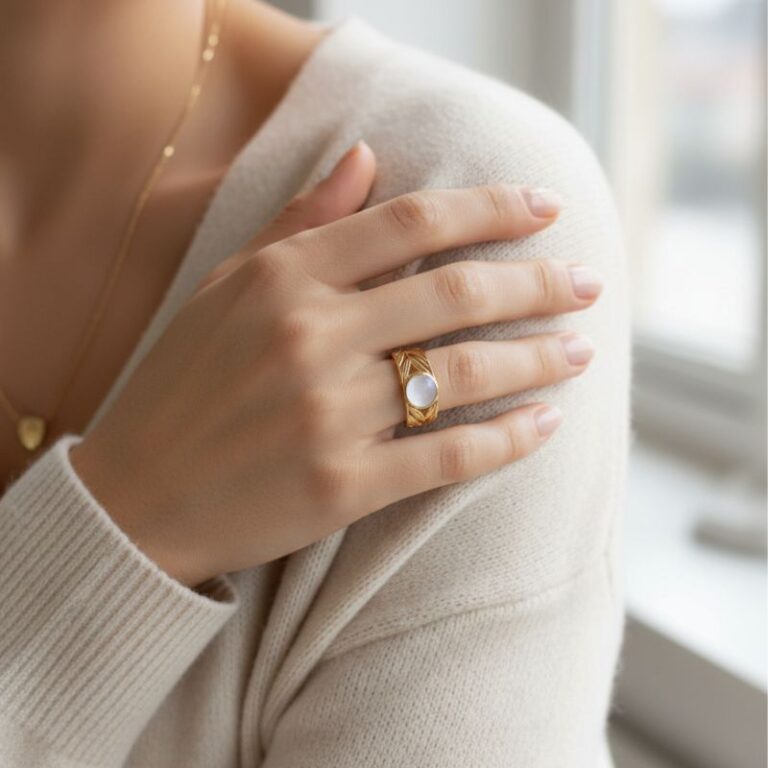 bague pour femme plaqué or 18 carats pierre nacre