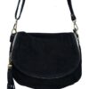 Sac besace croûte de cuir noir pour femme