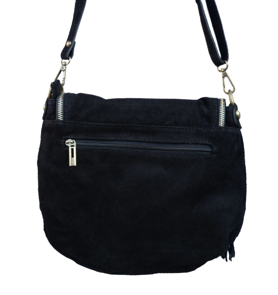 Sac besace croûte de cuir noir pour femme