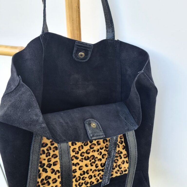 Cabas daim et cuir léopard