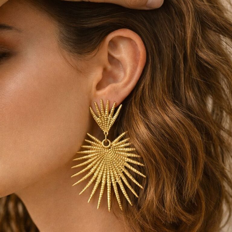 boucles d'oreilles palme dorée création Mile Mila bijou acier