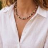 collier pierres rhodonite & œil de tigre marque bohm paris