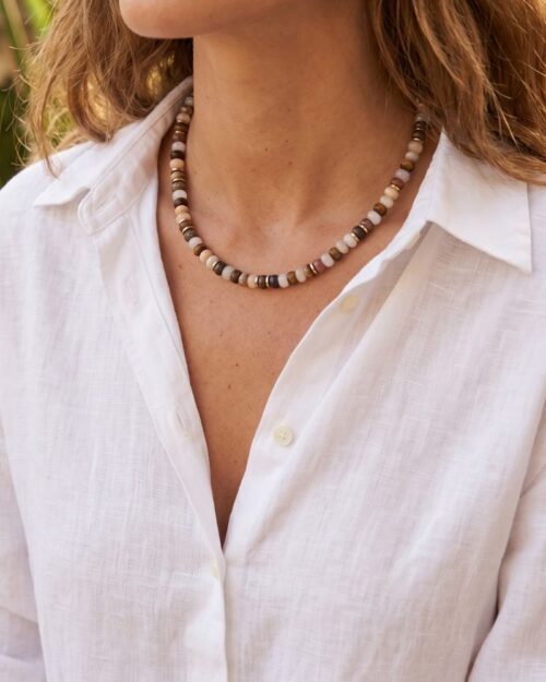 collier pierres rhodonite & œil de tigre marque bohm paris