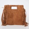 sac daim franges latérales anses plates couleur camel tendance bohème chic