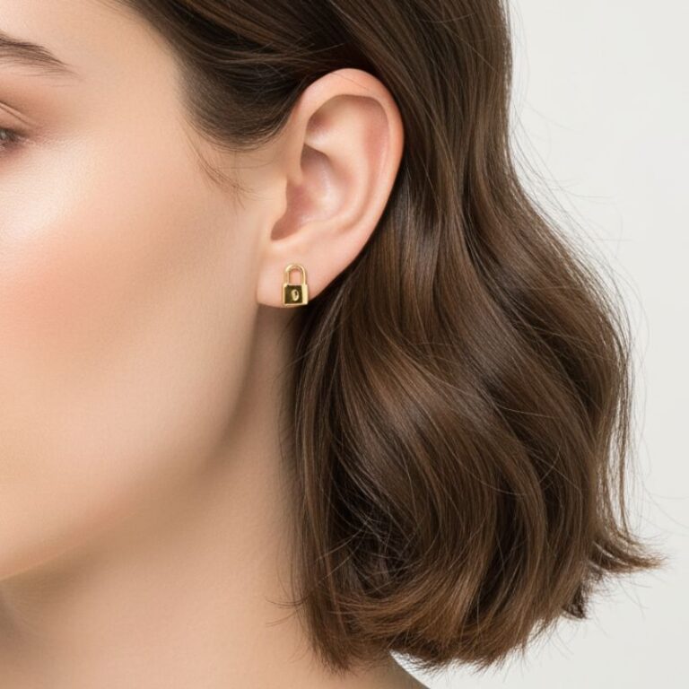 puces d'oreilles plaqué or 18 carats motif cadenas