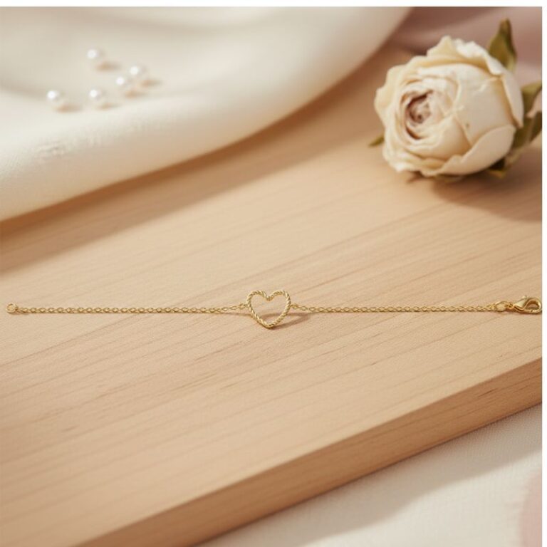 bracelet pour femme chaine et cœur plaqué or 18 kt