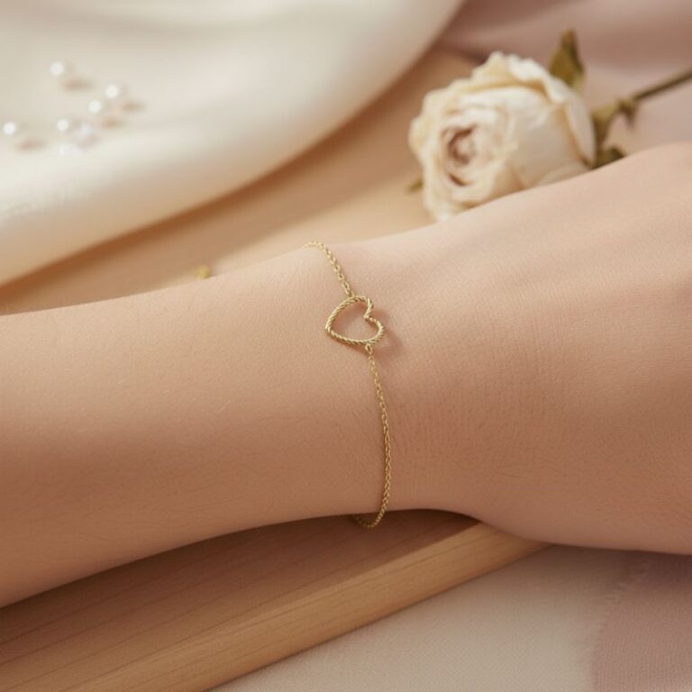 bracelet pour femme chaine et cœur plaqué or 18 kt