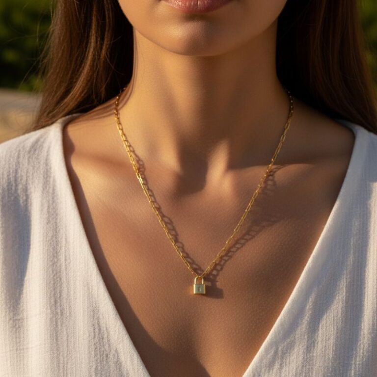 collier femme plaqué or 18 carats avec pendentif petit cadenas orné d'un oxyde de zirconium blanc collier femme plaqué or 18 carats avec pendentif petit cadenas orné d'un oxyde de zirconium blanc