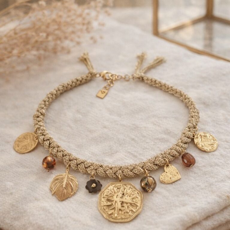 collier lien tressé doré et breloque soleil mile mila bijoux acier tendance mode collier lien tressé doré et breloque soleil mile mila bijoux acier tendance mode