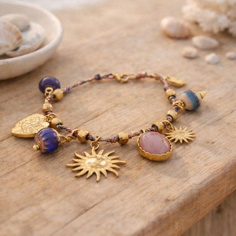 bracelet breloques soleil fil bleu lurex mile mila