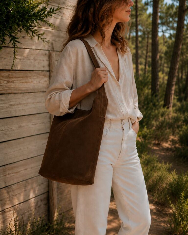 sac en daim cabas format seau alba couleur taupe