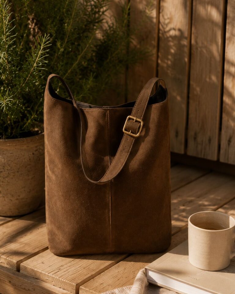 sac en daim format seau alba couleur taupe