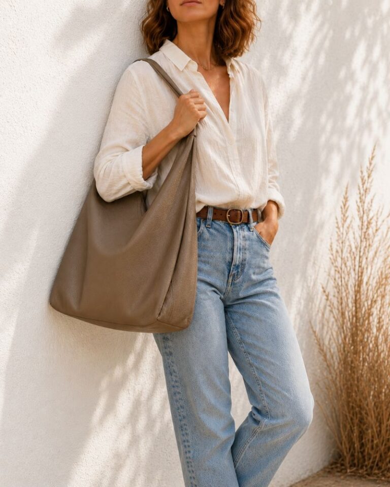 sac Jeanne en cuir forme hobo couleur taupe jeanne