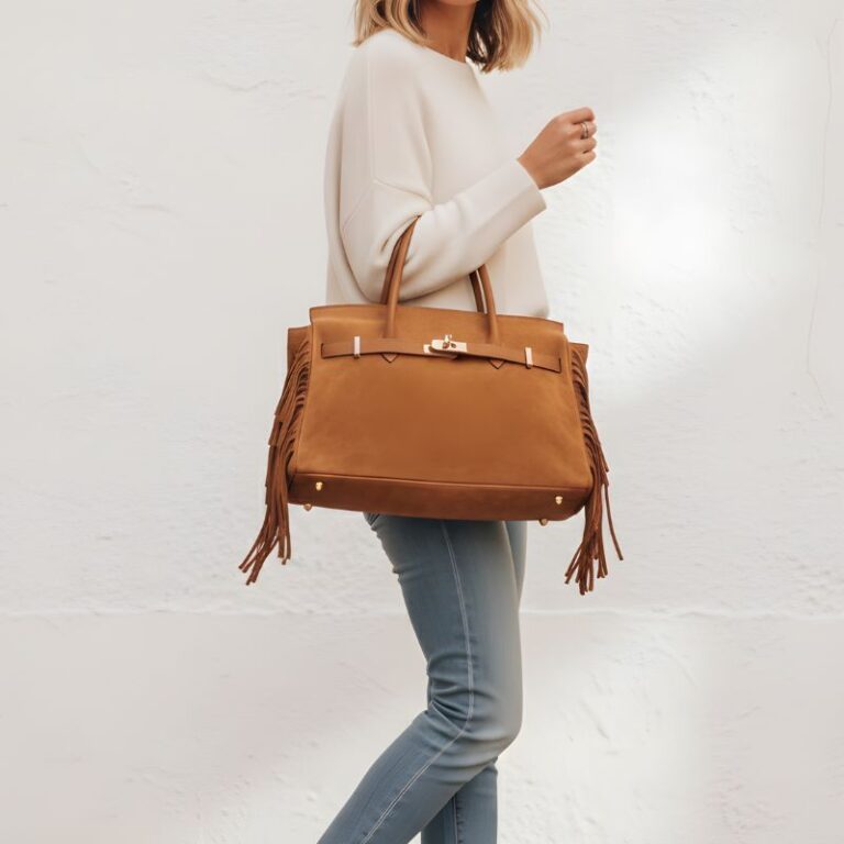 sac en daim à franges ambre