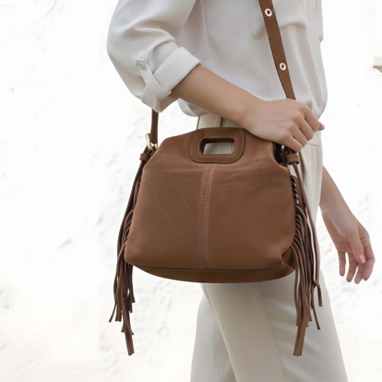 sac noémie en daim camel à franges