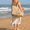 Cabas Plage Toile et Cuir Beige