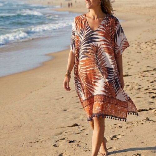 Caftan de plage imprimé Palmier
