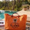 sac cabas de plage grand format xl sel de mer couleur orange