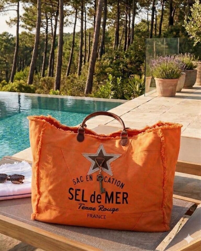 sac cabas de plage grand format xl sel de mer couleur orange