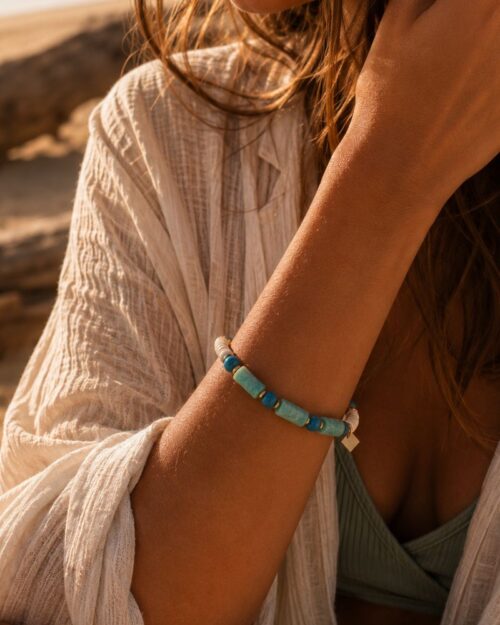 bracelet femme style surf teahupo apatite et amazonite
