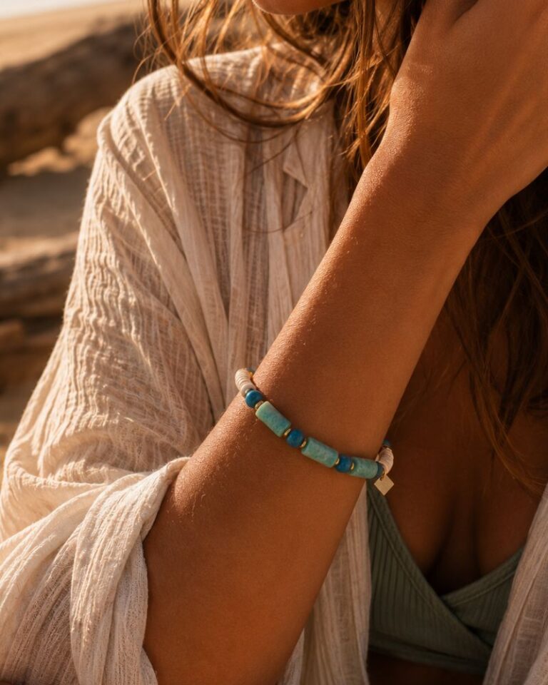 bracelet femme style surf teahupo apatite et amazonite