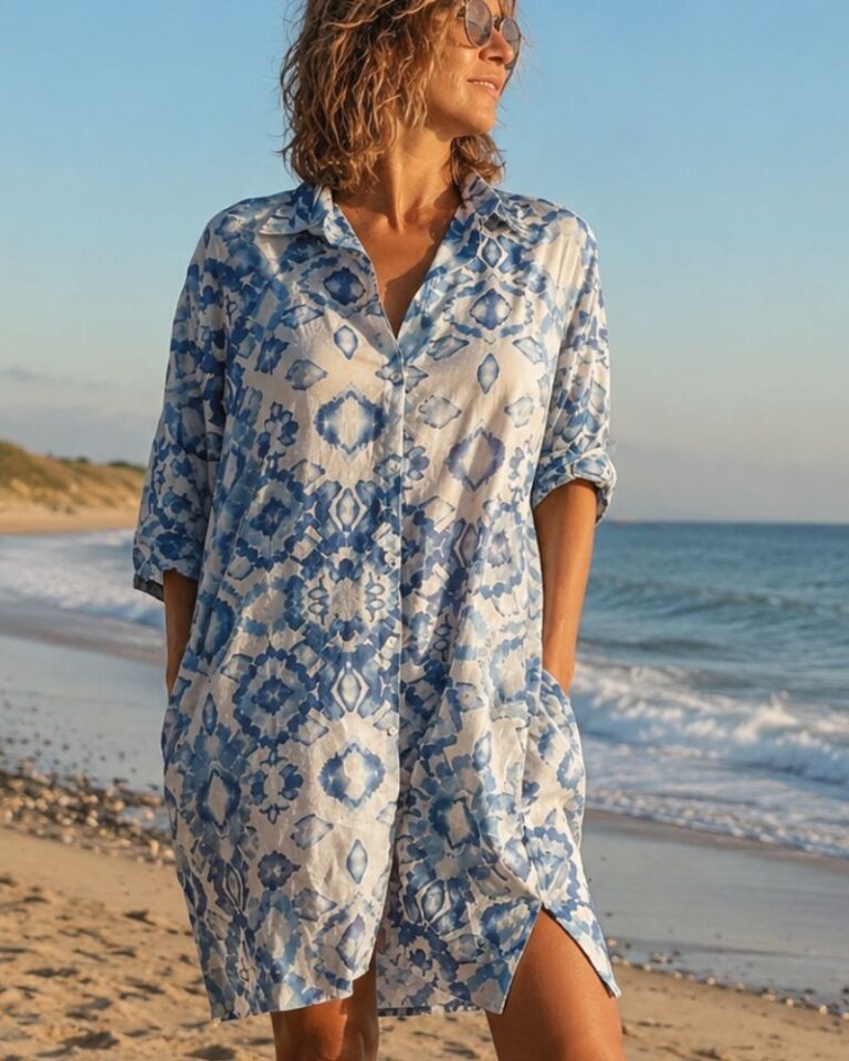maxi chemise imprimée bleu