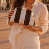 pochette en polyester sunset rayé choco / écru