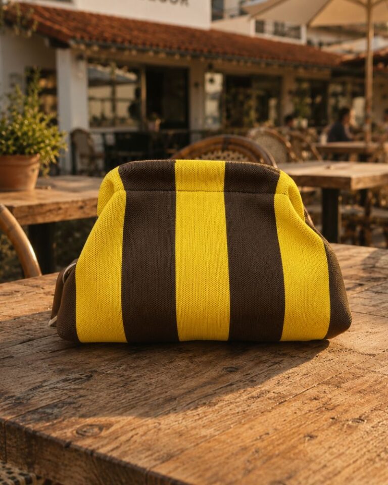pochette sunset rayure choco & jaune
