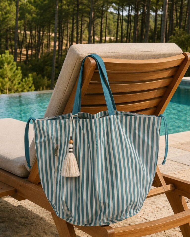 sac de plage santocha rayure turquoise et écru tendance été