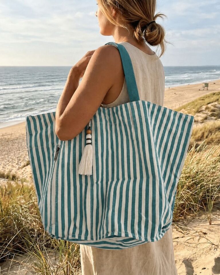 sac de plage santocha en coton couleur turquoise