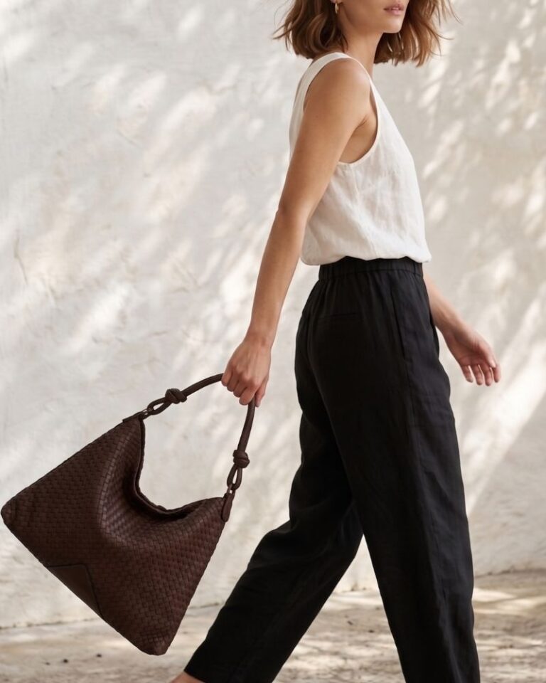 sac pochette cuir tressé main