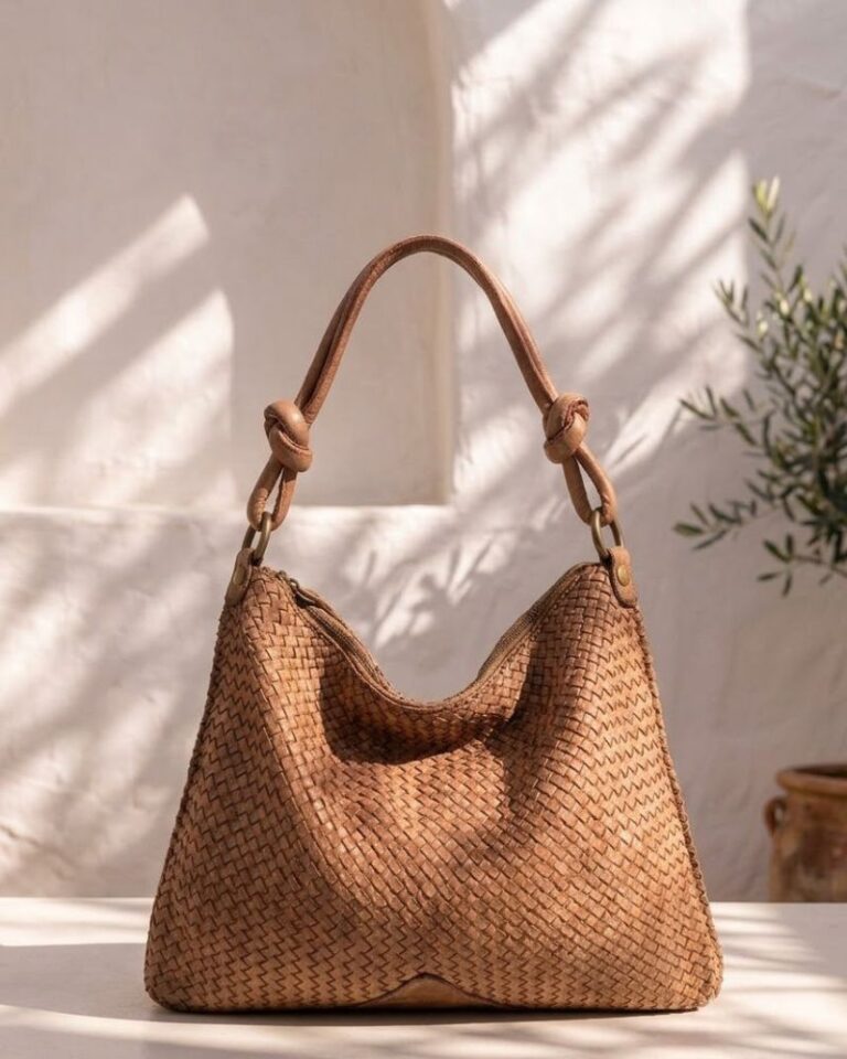 sac pochette grand format jana cuir tressé couleur taupe