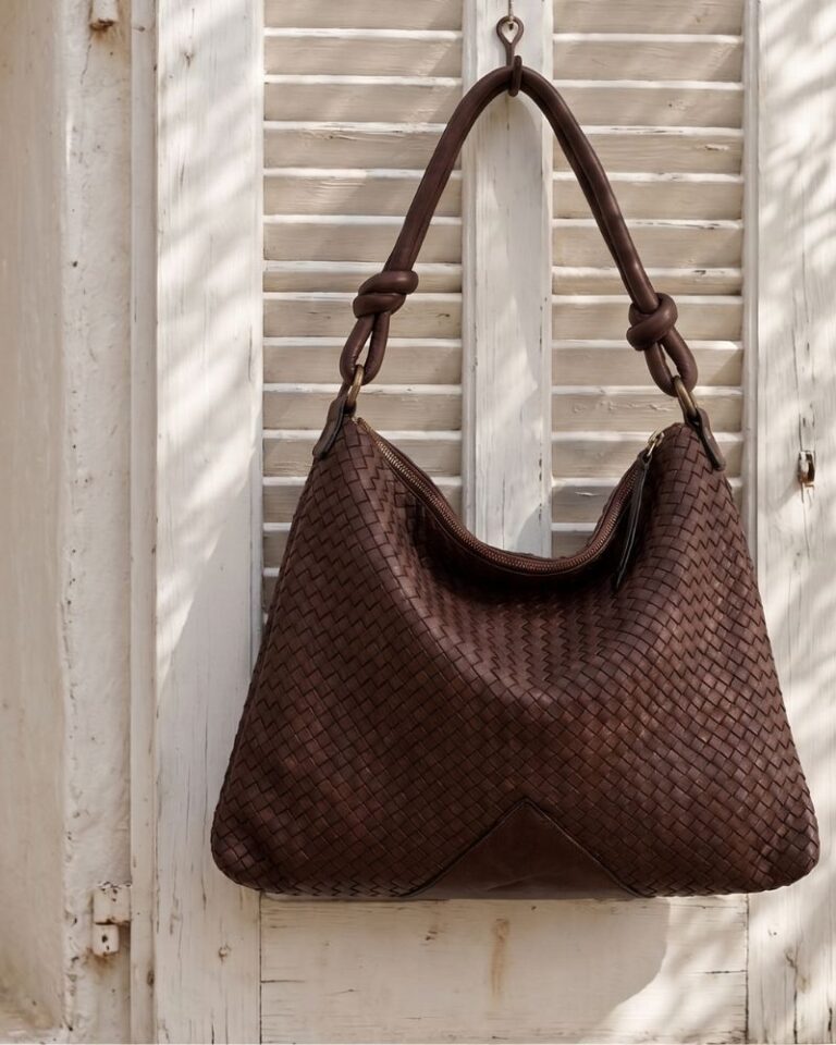 sac pochette cuir tressé main