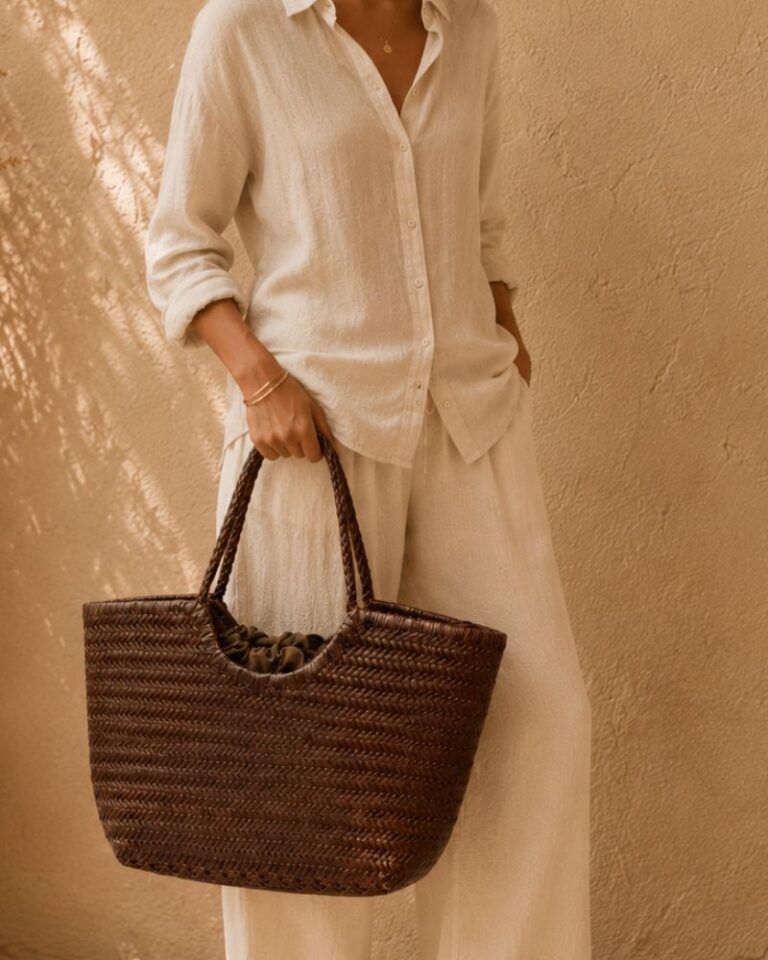cabas cuir tressé moka